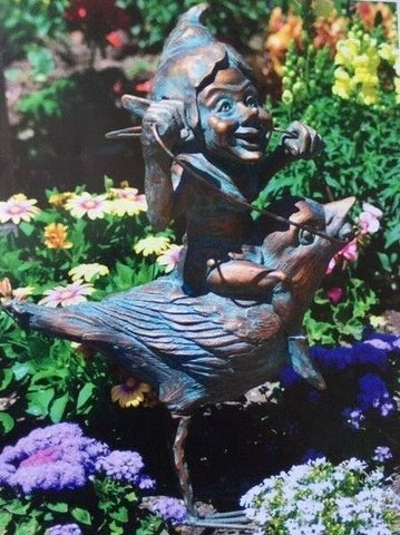 Pixie on Bird Garden Statue Ornament Figurine resin bronze effect
