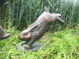 Leaping Hopping Rabbits Hares Home Or Garden Statues Figurines Bronze Effect