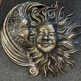 Wall Plaque Sun and Moon Aluminium Garden Art Bronze Effect Finish