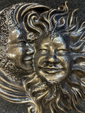 Wall Plaque Sun and Moon Aluminium Garden Art Bronze Effect Finish
