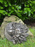 Wall Plaque Sun and Moon Aluminium Garden Art Bronze Effect Finish