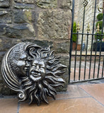 Wall Plaque Sun and Moon Aluminium Garden Art Bronze Effect Finish