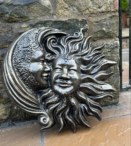 Wall Plaque Sun and Moon Aluminium Garden Art Bronze Effect Finish