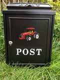 Wall Mounted Red Tractor Post box Powder Coated Steel Satin Black Red Logo