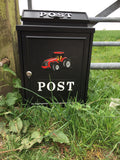 Wall Mounted Red Tractor Post box Powder Coated Steel Satin Black Red Logo