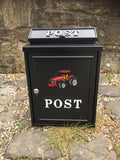 Wall Mounted Red Tractor Post box Powder Coated Steel Satin Black Red Logo