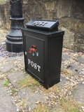 Wall Mounted Red Tractor Post box Powder Coated Steel Satin Black Red Logo