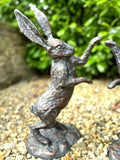 Boxing Hares Garden Statues Ornaments Figurines Bronze Effect Patina