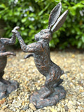 Boxing Hares Garden Statues Ornaments Figurines Bronze Effect Patina
