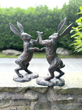 Boxing Hares Garden Statues Ornaments Figurines Bronze Effect Patina