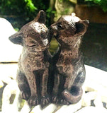 Share Bronze Effect Preening Cats Feline Miniature Ornament Statue Home Garden