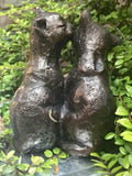 Share Bronze Effect Preening Cats Feline Miniature Ornament Statue Home Garden