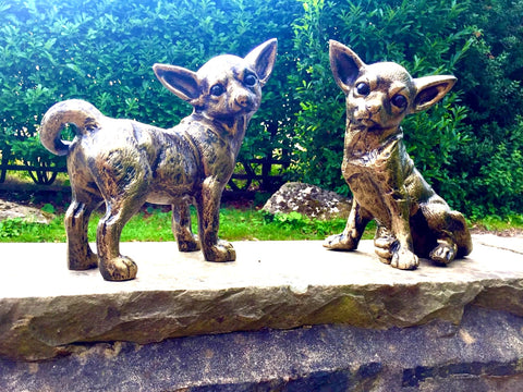 Chihuahua Dog Pair Statues Garden or Interior Ornament