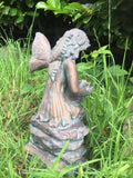 Sitting Fairy Ornament Statue Figurine Bird Feeder Bronze Effect Patina