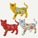 POMME PIDOU CAT CERAMIC MONEY BOX BANK RED with FLORAL PATTERNS ( GIFT BOX INC.)