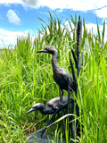 Aluminium Herons in Reeds Pair Garden Home Statue Bronze Effect