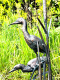Aluminium Herons in Reeds Pair Garden Home Statue Bronze Effect