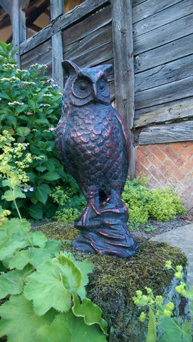Share Long eared Cast Iron Owl Garden Ornament Statue Bronze Effect