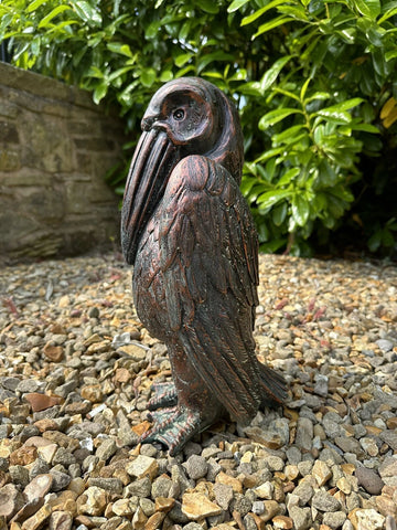 Pelican Garden Home or Fireside Ornament Bird Statue Bronze Effect