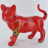 POMME PIDOU CAT CERAMIC MONEY BOX BANK RED with FLORAL PATTERNS ( GIFT BOX INC.)