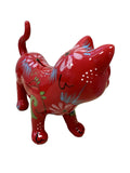 POMME PIDOU CAT CERAMIC MONEY BOX BANK RED with FLORAL PATTERNS ( GIFT BOX INC.)