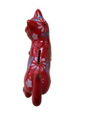 POMME PIDOU CAT CERAMIC MONEY BOX BANK RED with FLORAL PATTERNS ( GIFT BOX INC.)