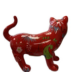 POMME PIDOU CAT CERAMIC MONEY BOX BANK RED with FLORAL PATTERNS ( GIFT BOX INC.)