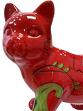POMME PIDOU CAT CERAMIC MONEY BOX BANK RED with FLORAL PATTERNS ( GIFT BOX INC.)