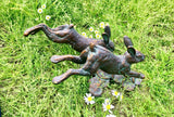 Hares Rabbits Running Garden Home Ornament Statue Figurine Bronze Effect Finish