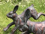 Hares Rabbits Running Garden Home Ornament Statue Figurine Bronze Effect Finish