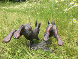Hares Rabbits Running Garden Home Ornament Statue Figurine Bronze Effect Finish