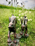 Hares Rabbits Running Garden Home Ornament Statue Figurine Bronze Effect Finish