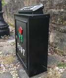 Black Steel Post box, Mailbox Red Rose Logo for Garden, Driveway, Gate Entrance