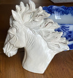 Horse Stallion Bust Head Ornament Statue White Shabby Chic