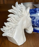 Horse Stallion Bust Head Ornament Statue White Shabby Chic