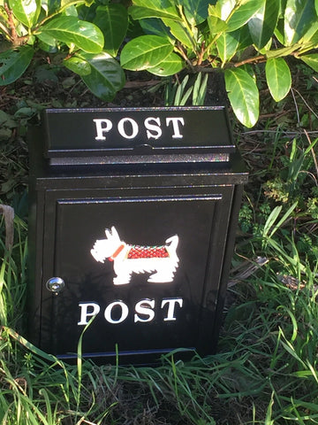 Steel Post box. Black with West Highland White Terrier for Driveway Entrance