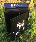 Steel Post box. Black with West Highland White Terrier for Driveway Entrance
