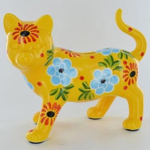 POMME PIDOU CAT CERAMIC MONEY BOX with Gift Box (Yellow with floral patterns)