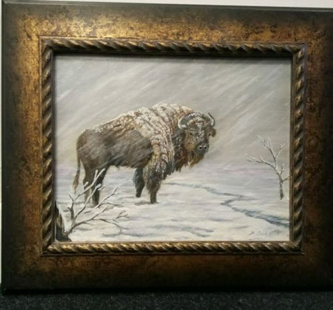 Original Painting in Acrylic Bison Buffalo Artist Signed Western Wildlife