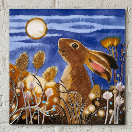 Ceramic Tile Moon Gazing Hare