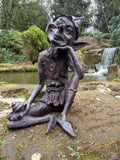 Pixie Sitting Garden Ornament Statue Figurine Bronze Finish