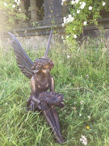 Large Sitting Fairy Ornament Statue Bronze Hand Finished