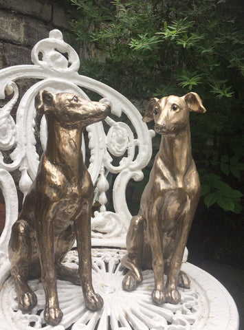 Italian/Greyhound Dog Pair Statues Ornament Bronze Effect